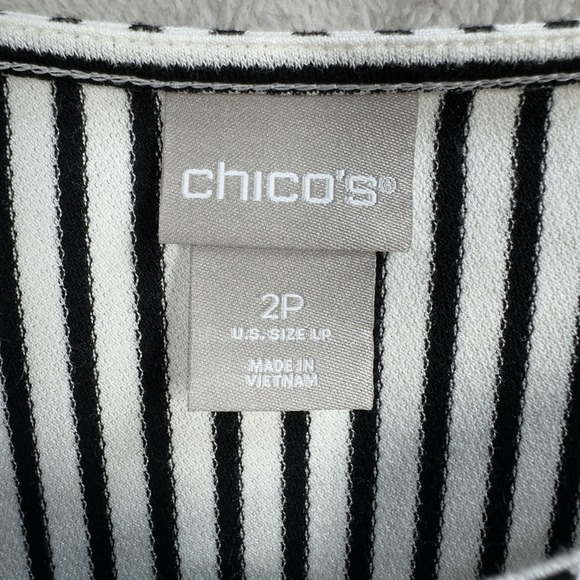 Chico's Blouse Tunic Top Black White Striped Size LP (2P) Long Bell Sleeve - Picture 2 of 7